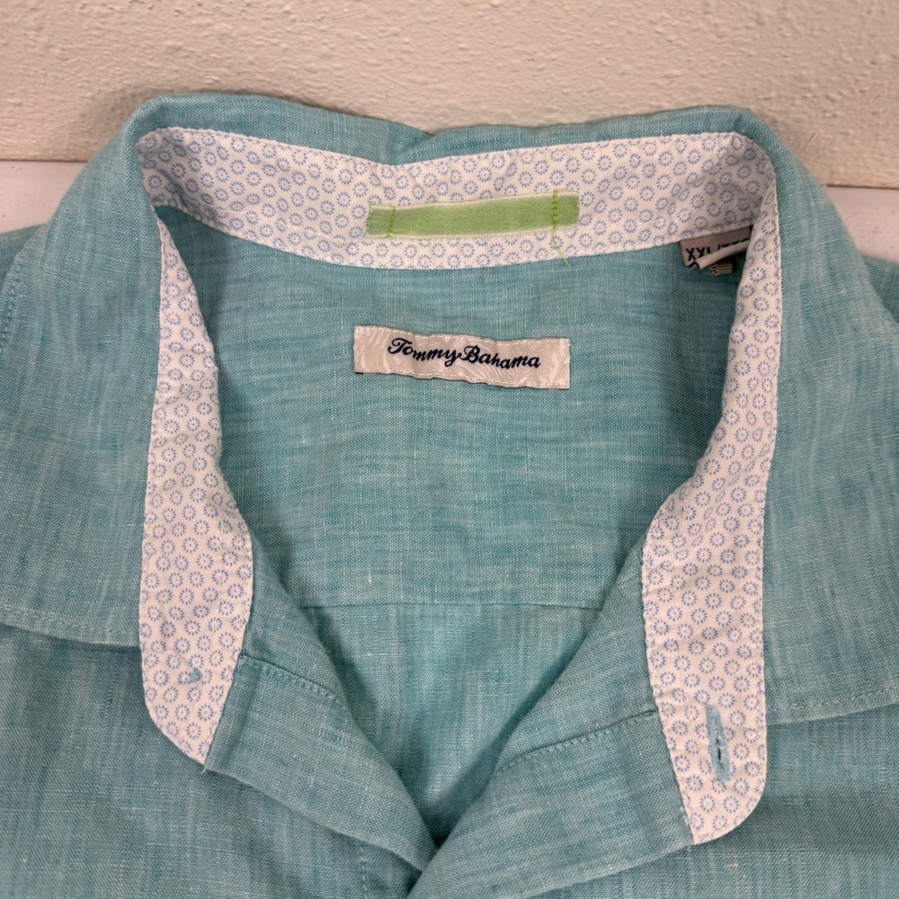 Tommy Bahama Mens XXL Aqua Teal Linen Blend‎ Short Sleeve Button Front Shirt - Picture 5 of 11
